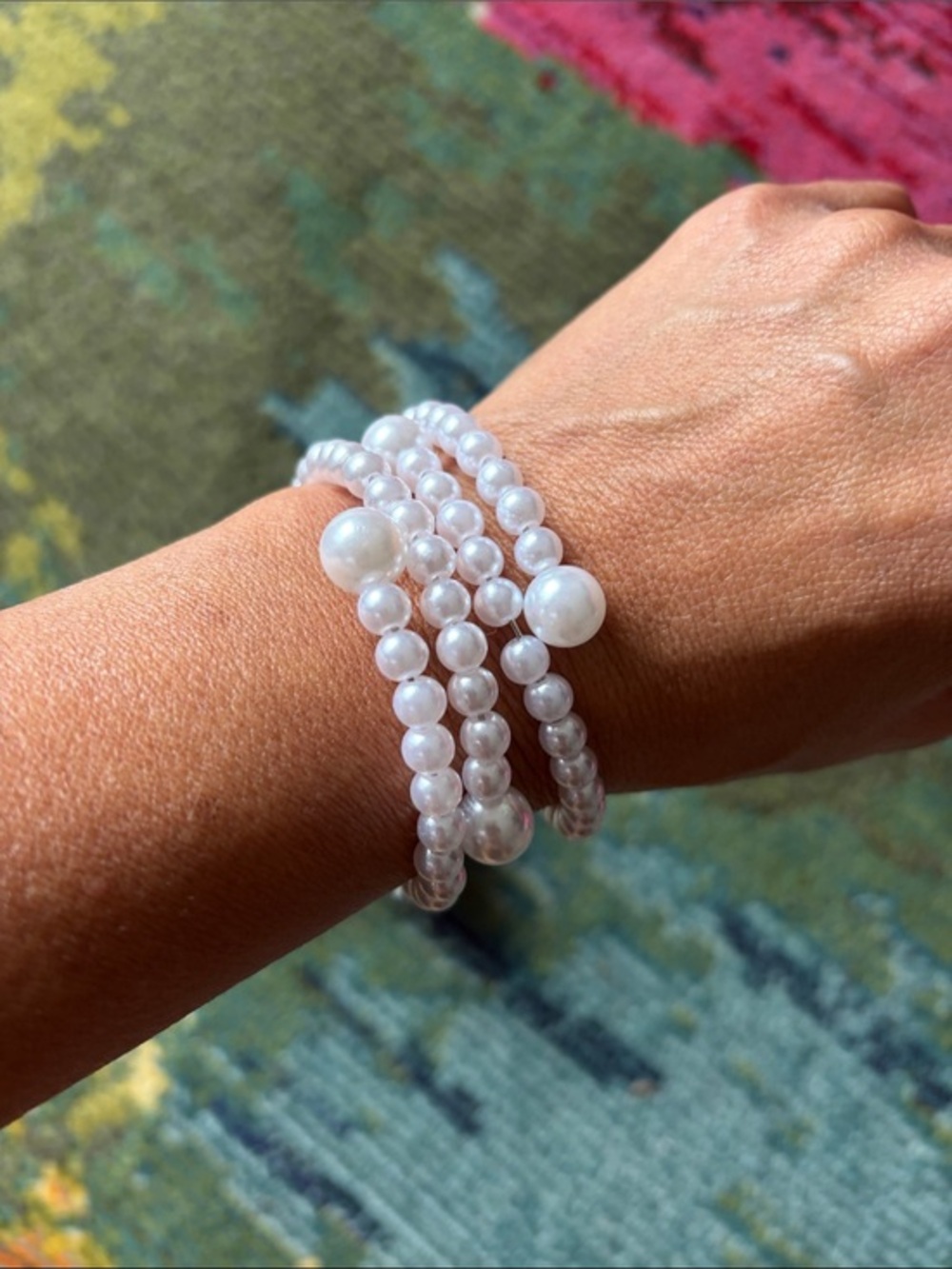 2 x Classic White Pearl Stretch Bracelet Set